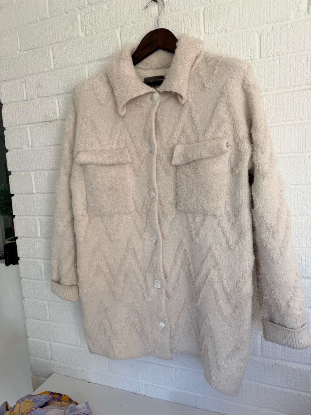Anthropologie Cream Chevron Teddy Jacket - Picture 3 of 9